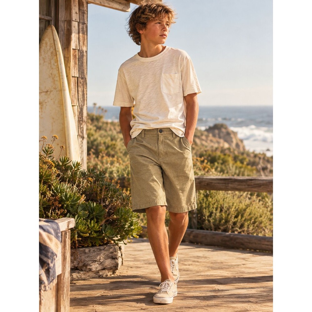 Hurley Boys Size L 14/16 Khaki Beige Stretch Hybrid Boardshorts Walkshorts
